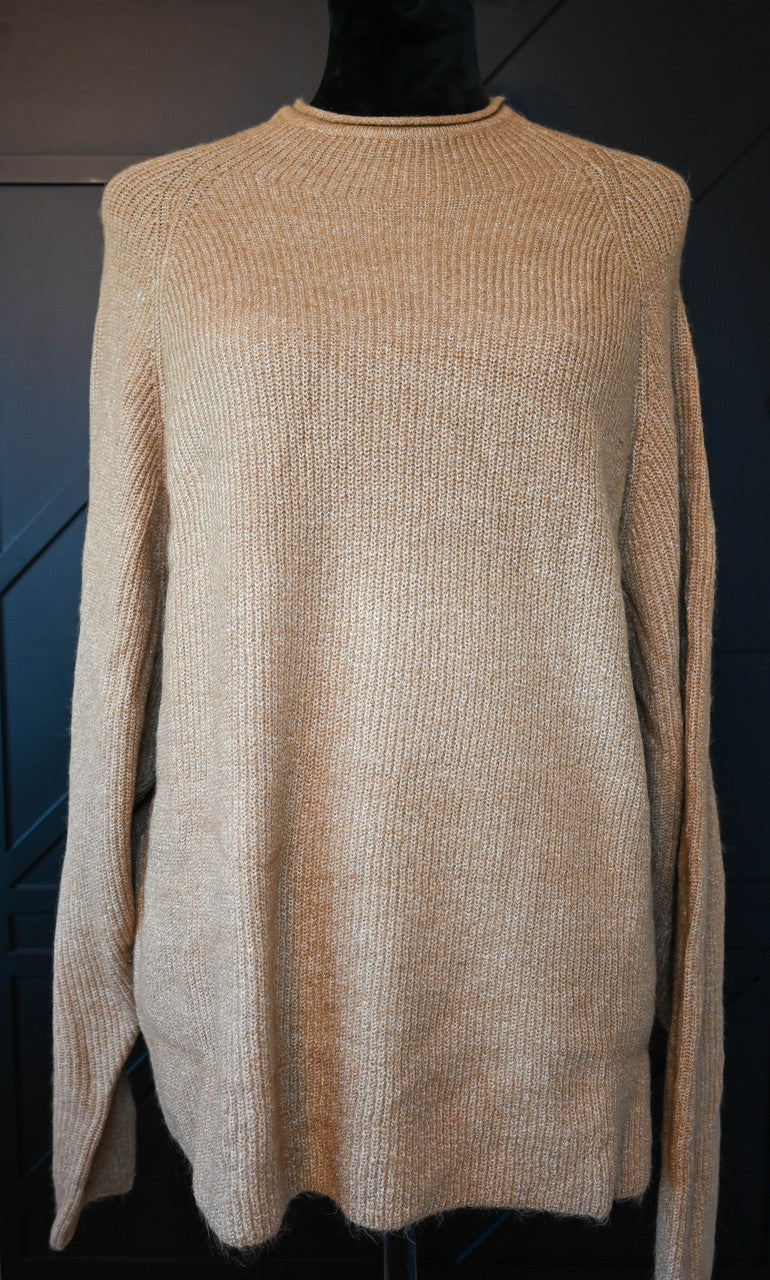 LONG RAGLAN SLEEVE MOCK NECK KNIT SWEATER TOP