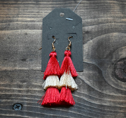 Red/White Tassel Earrings