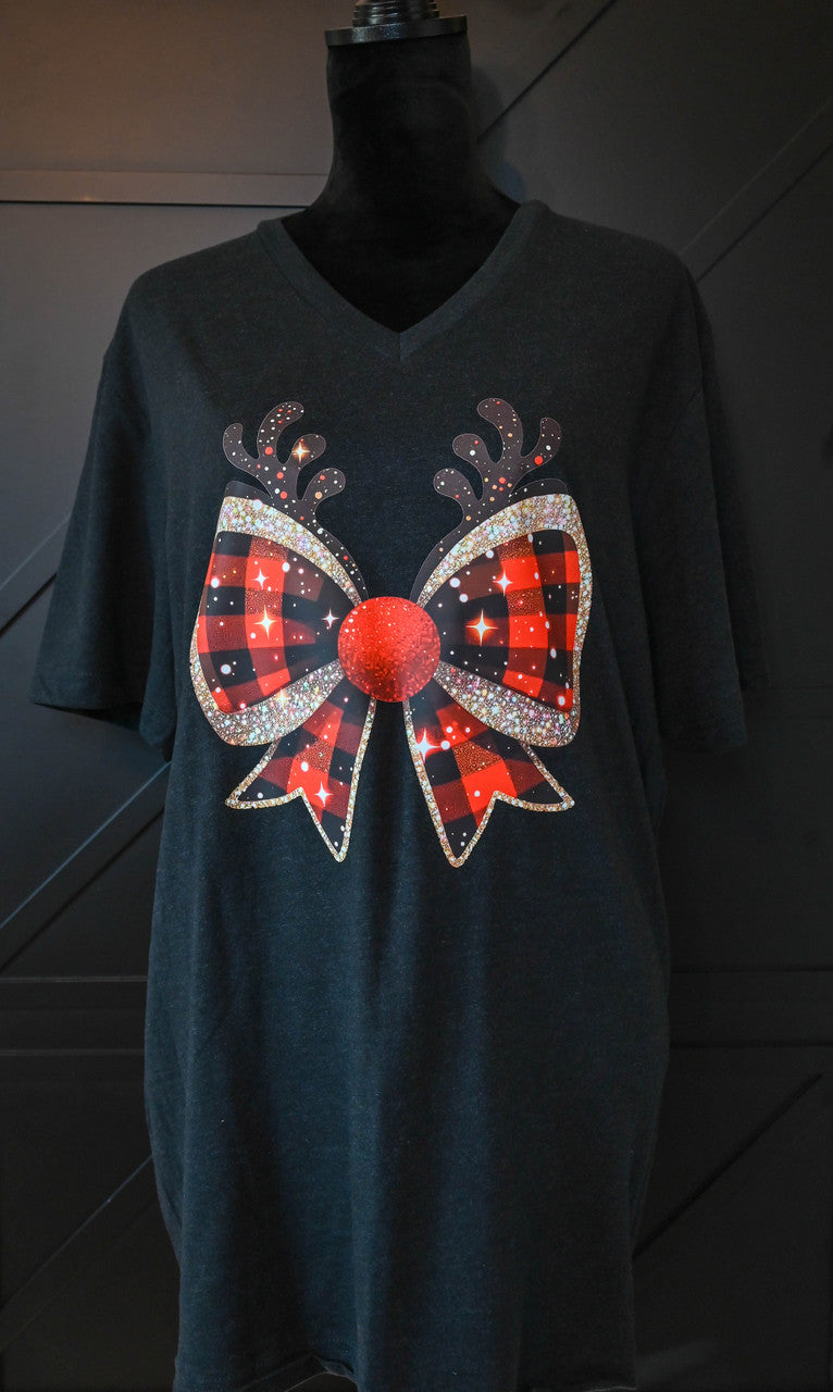 Reindeer Bow V-neck Tee