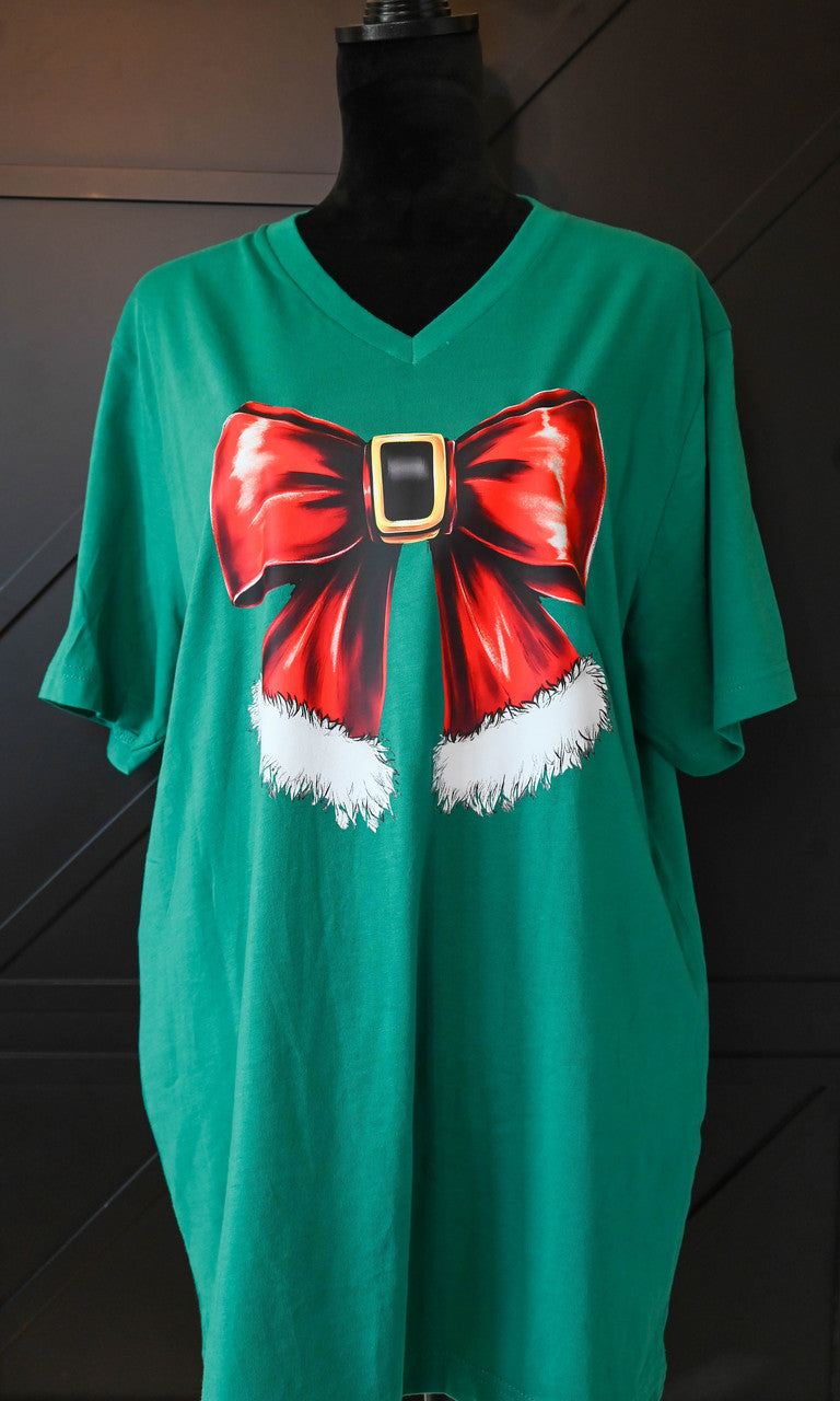 Santa Bow V-neck Tee