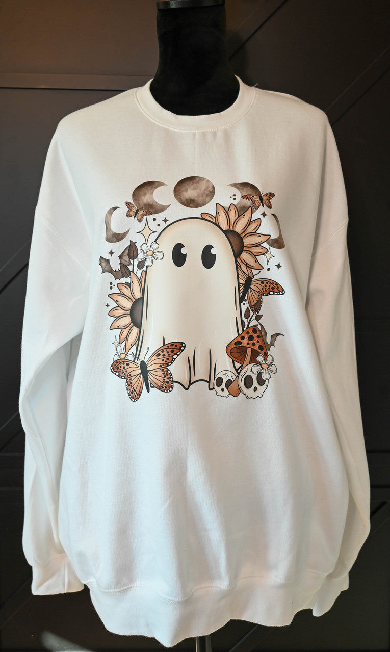 Fall Moon Ghost Sweatshirt with Detailed Sleeves