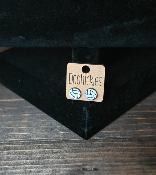 Wooden Volleyball Stud Earrings