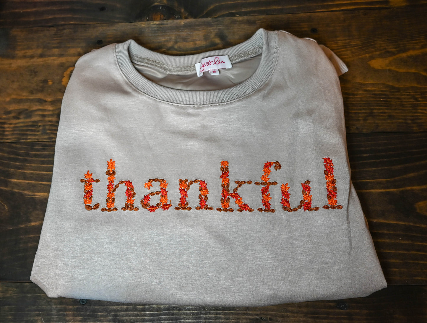 Thankful Embriodered Leaves Lightweight Crewneck