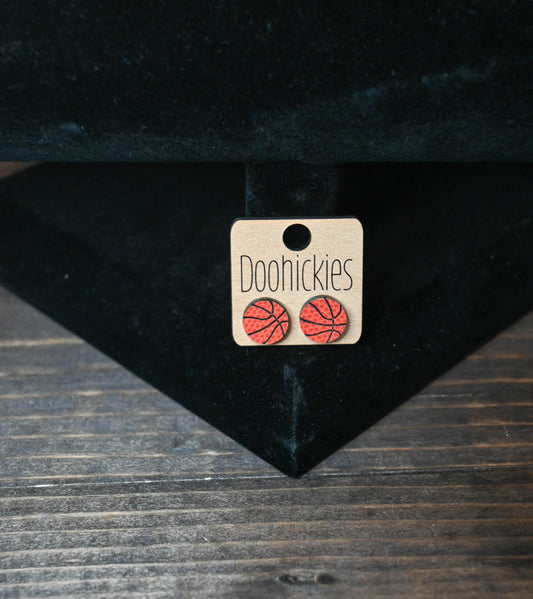 Wooden Basketball Stud Earrings