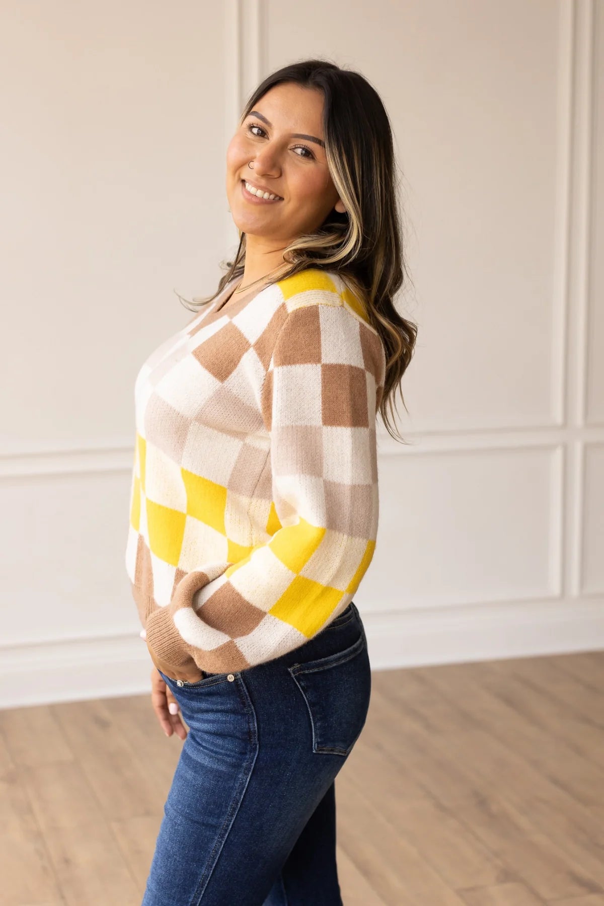 Brown Checkered Sweater