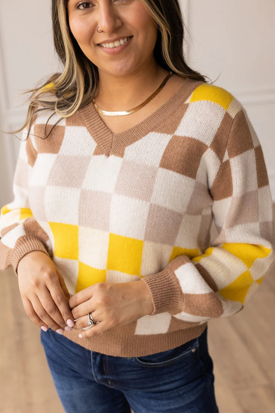 Brown Checkered Sweater