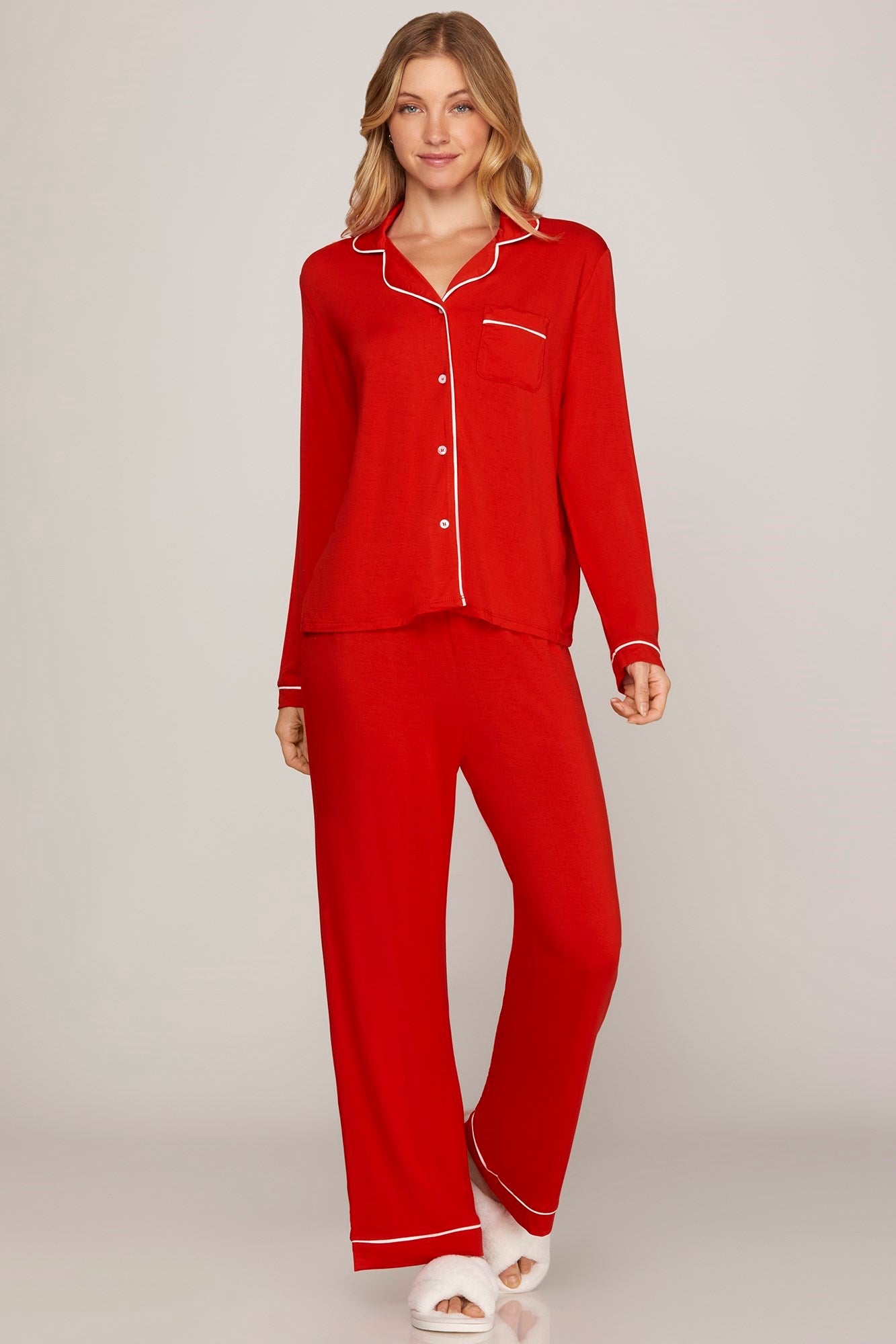 Stretch Knit Long Sleeve Pajama Set