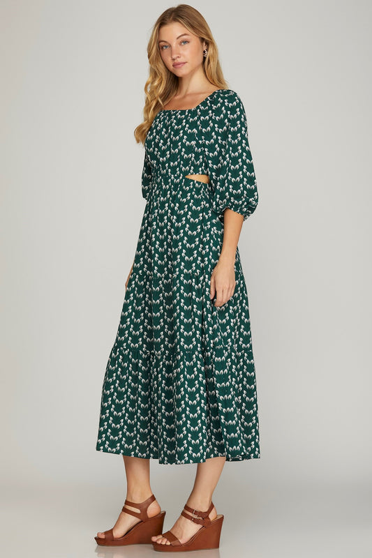 Sea Green 3/4 Sleeve Midi Dress