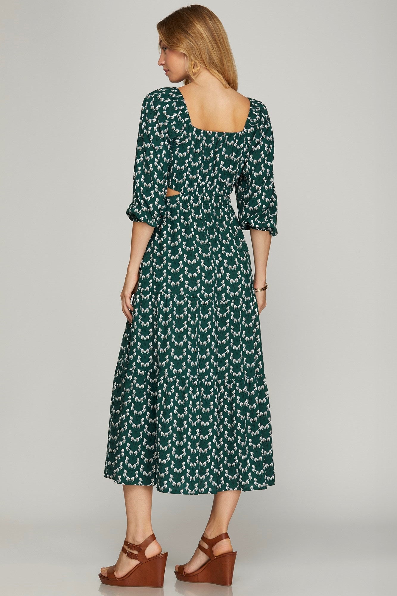 Sea Green 3/4 Sleeve Midi Dress