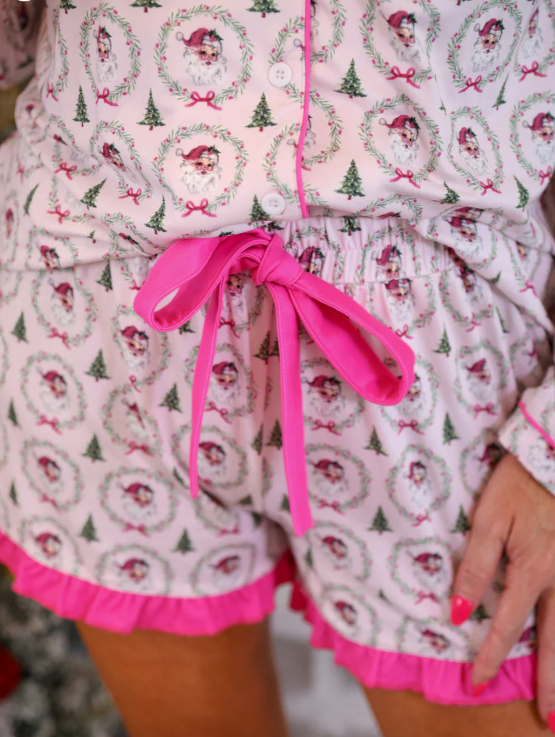 Vintage Santa 2 Piece Pajama Short Set