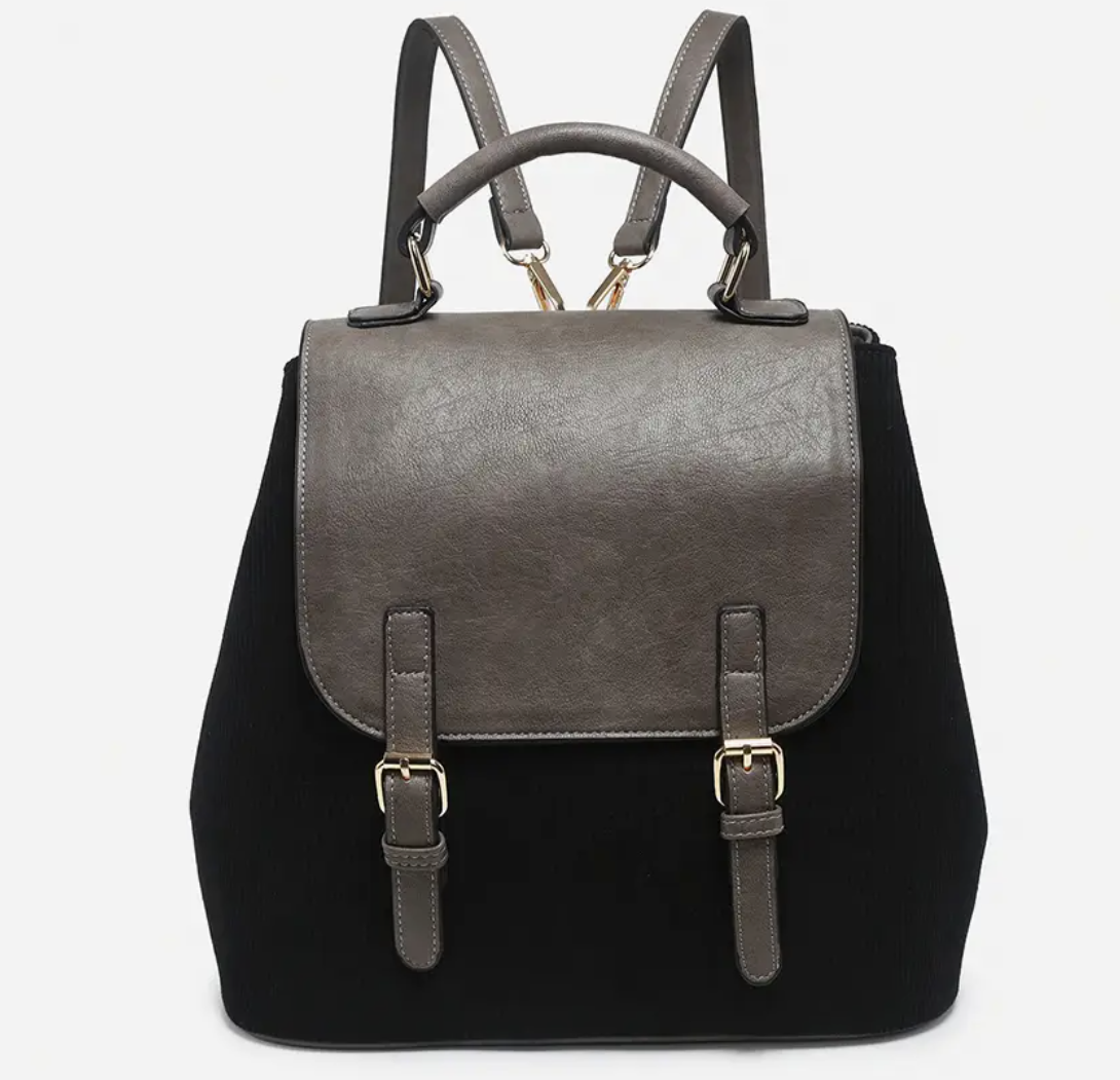 Corduroy Convertible Backpack-Black