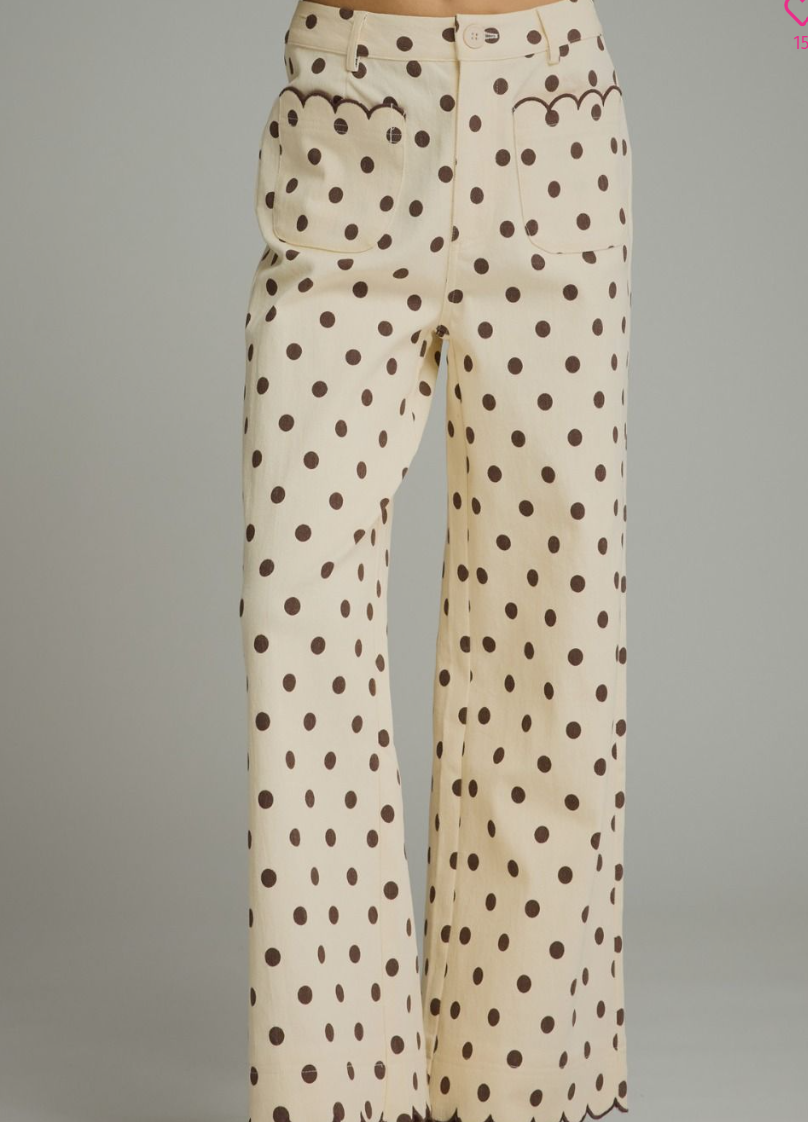 Polka Dot Button-Front Jeans