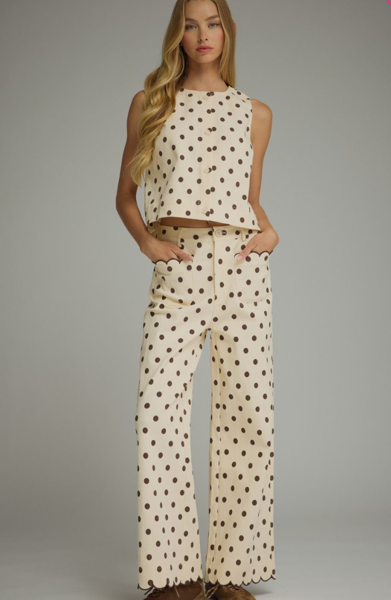 Polka Dot Button-Front Jeans