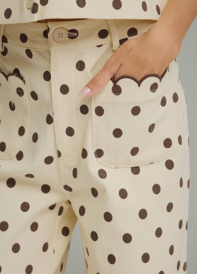Polka Dot Button-Front Jeans