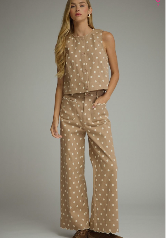 Polka Dot Button-Front Jeans