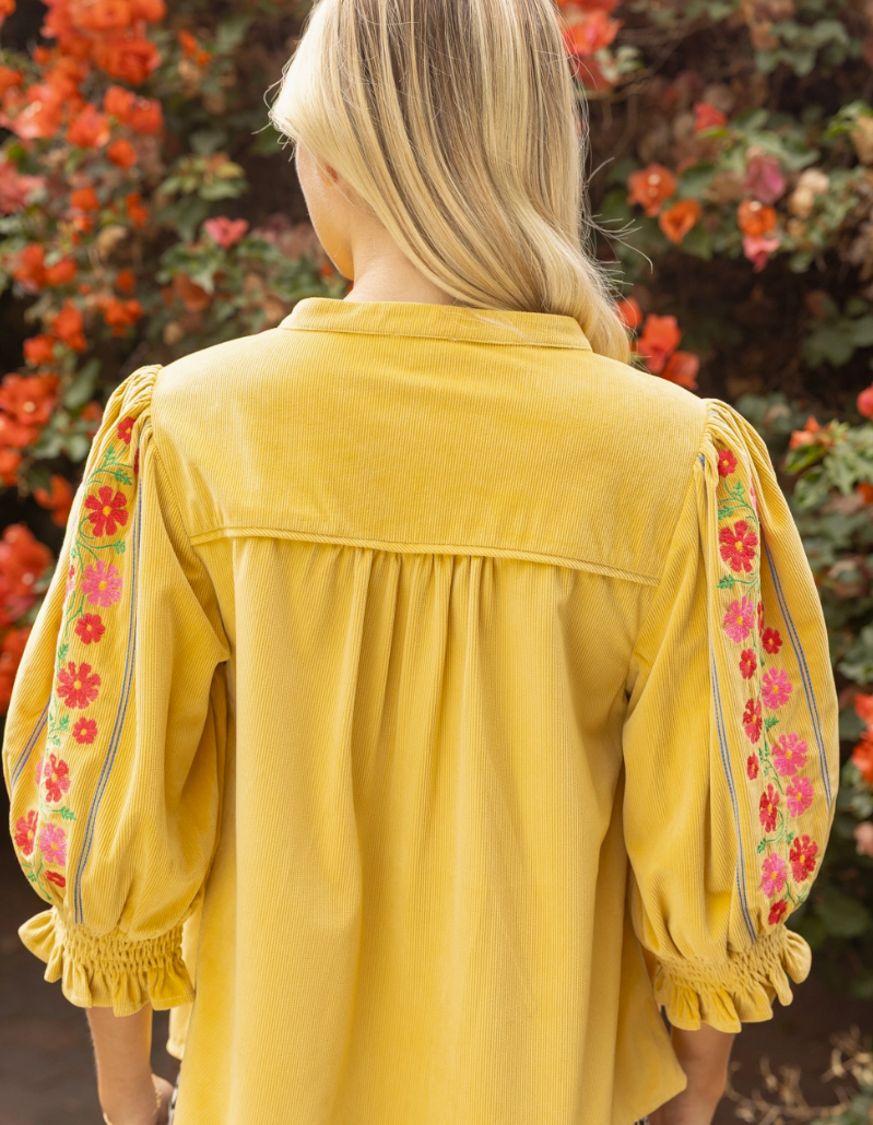 Embroidered Smock Detailed Corduroy Top