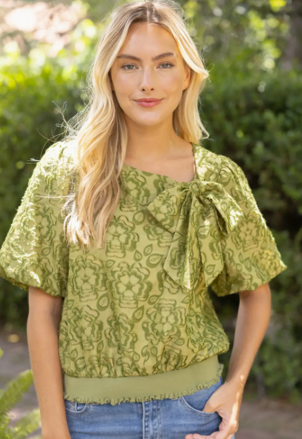 Front Bow Detail Burn Out Floral Top