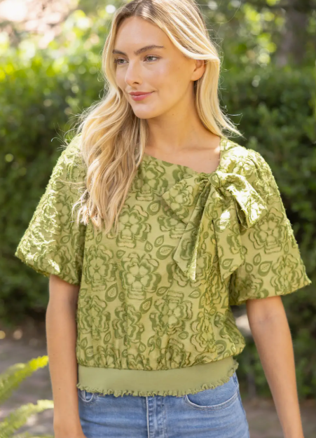 Front Bow Detail Burn Out Floral Top