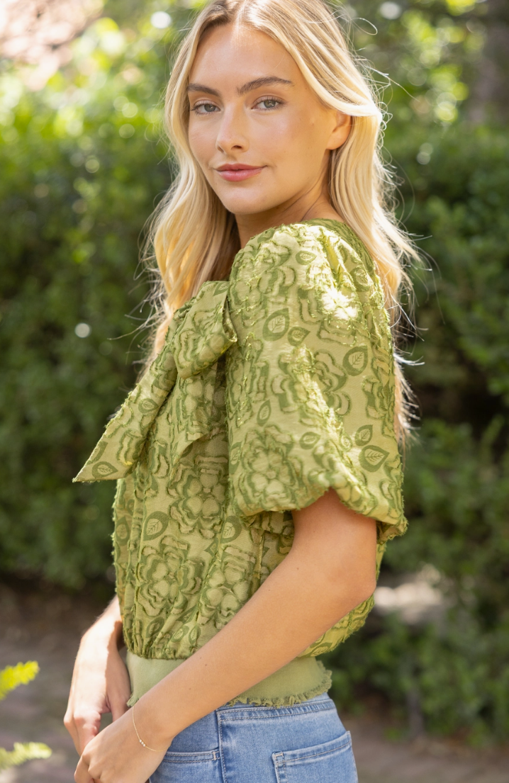Front Bow Detail Burn Out Floral Top