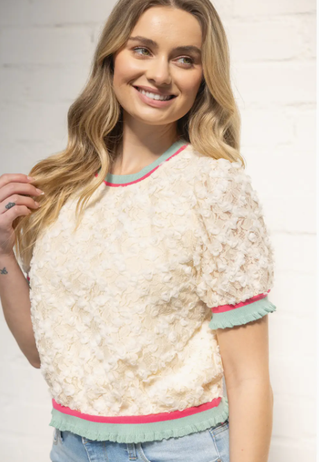 Ribbed Knit Band Floral Lace Top