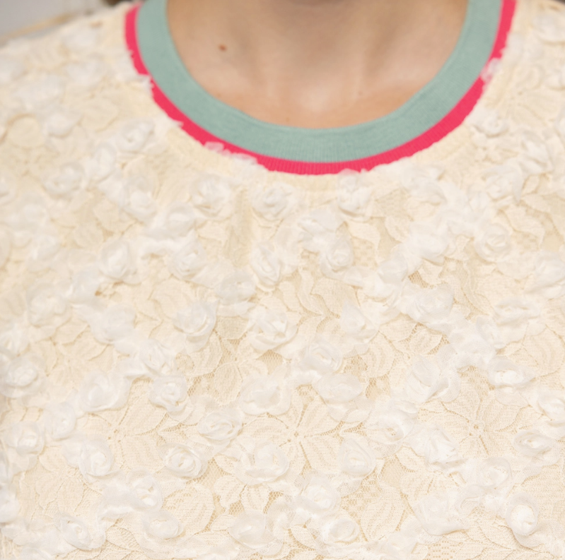 Ribbed Knit Band Floral Lace Top