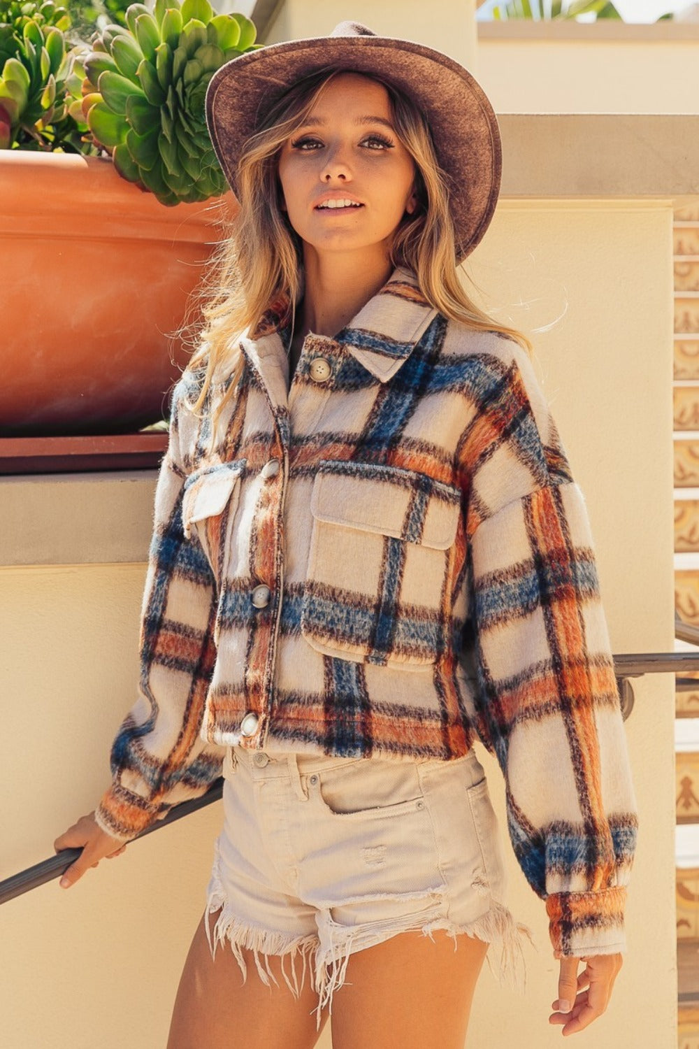 BiBi Plaid Crop Jacket