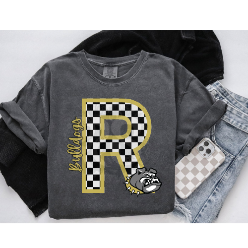 Royse City Checkered R Tee- pepper