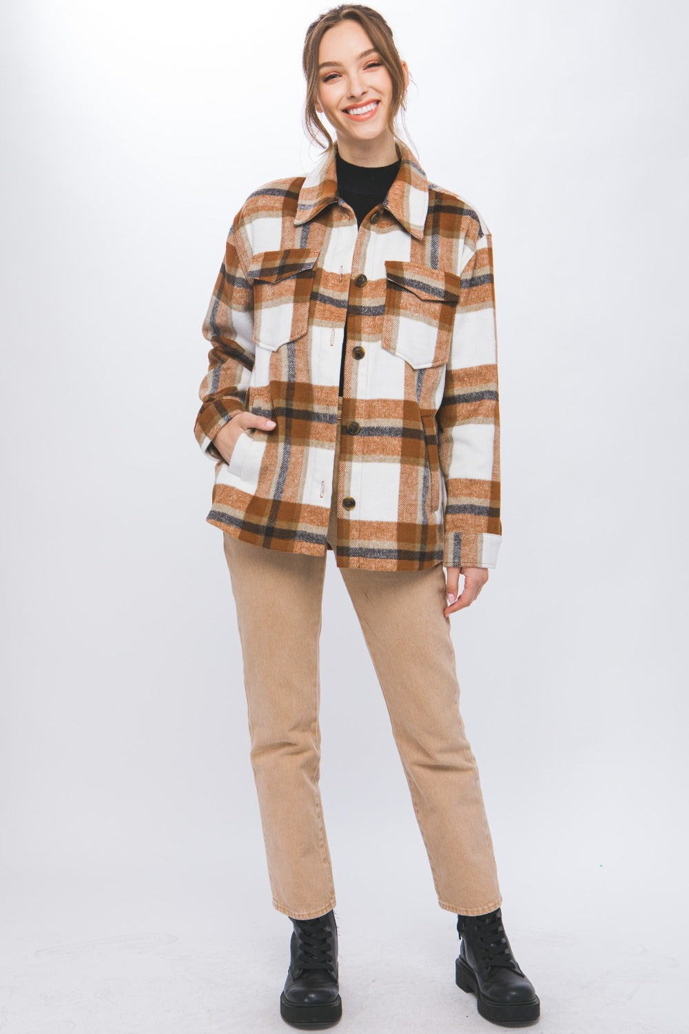 Clay Plaid Button Up Shacket