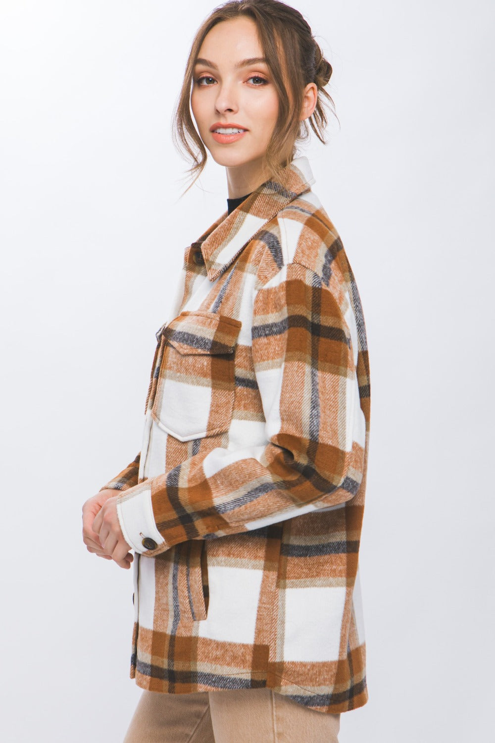 Clay Plaid Button Up Shacket