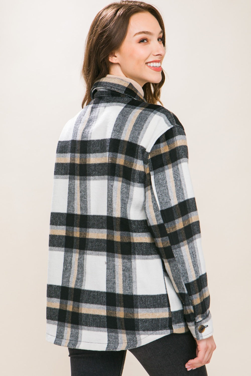 Black Plaid Button Up Shacket