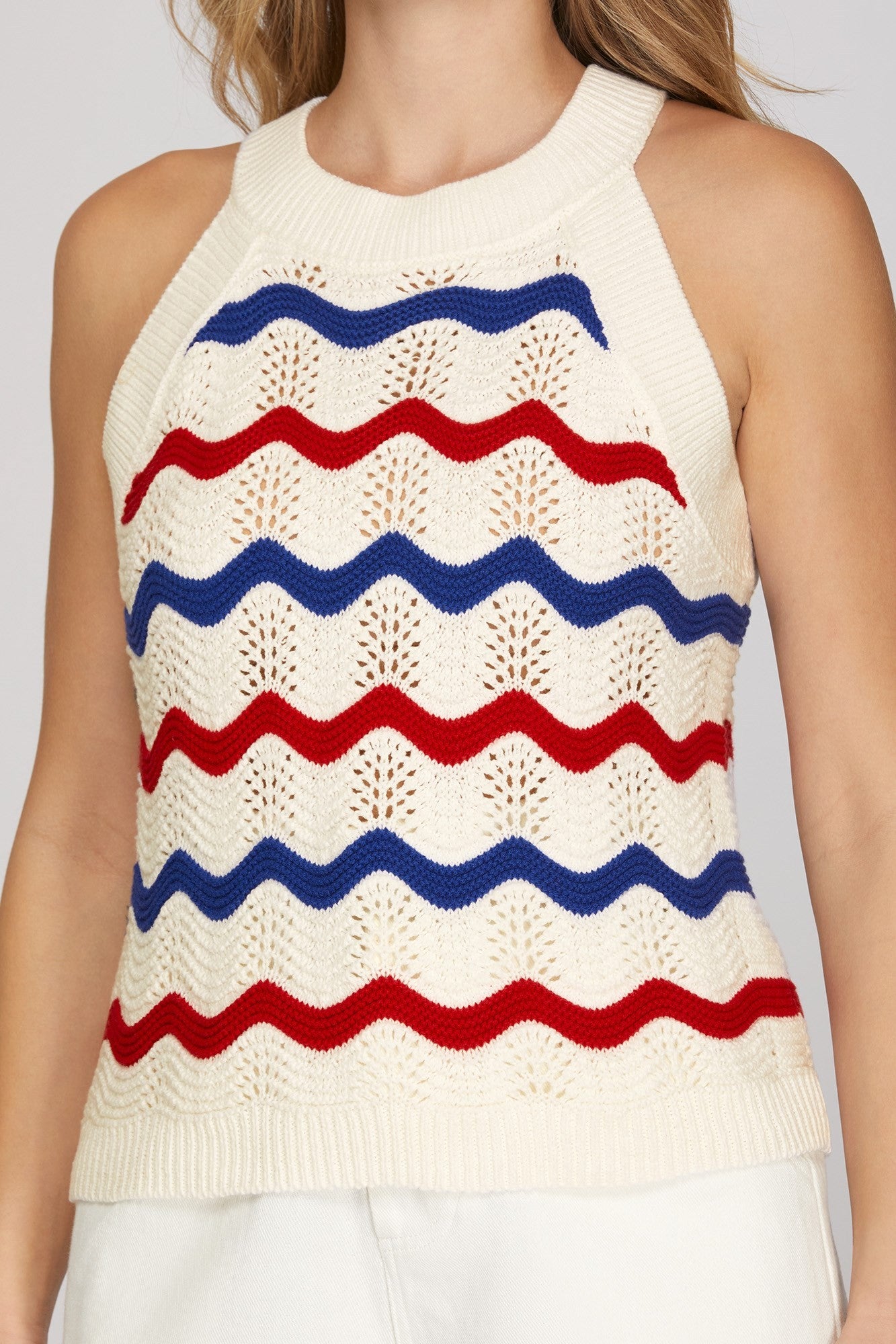 Patriotic Sleeveless Striped Top
