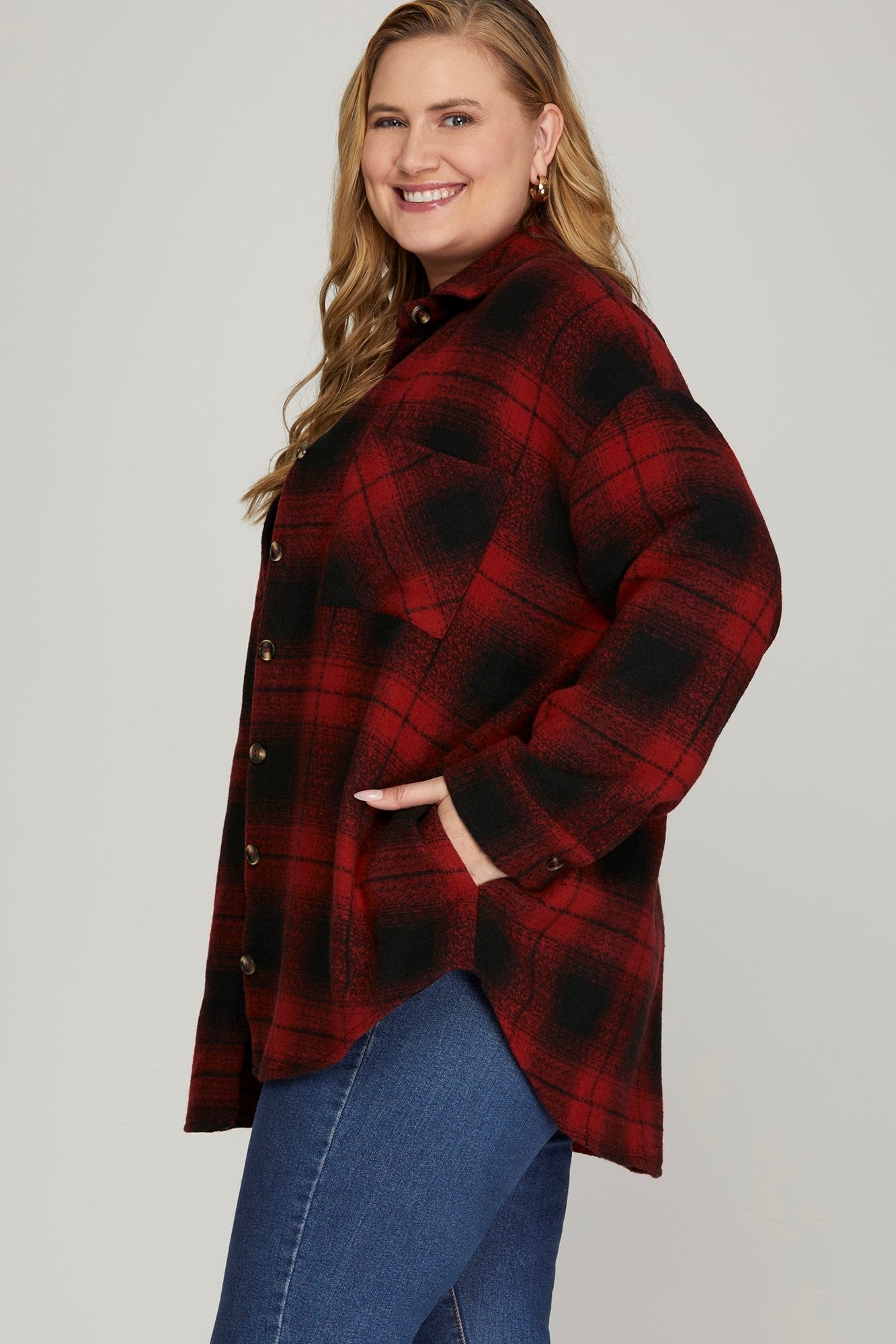 She + Sky Red and Black Plaid Shacket