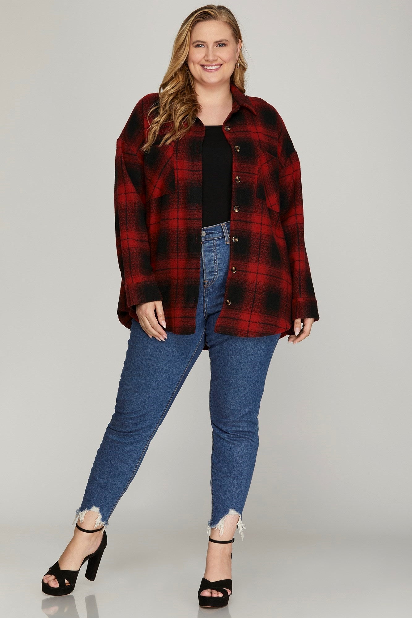 She + Sky Red and Black Plaid Shacket